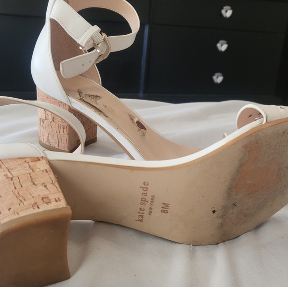 Kate spade willow white cork leather sandals block heels - Picture 5 of 5